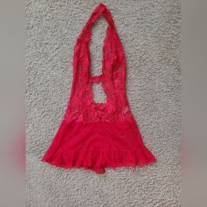 Frederick's of Hollywood Red Lace Halter Chemise